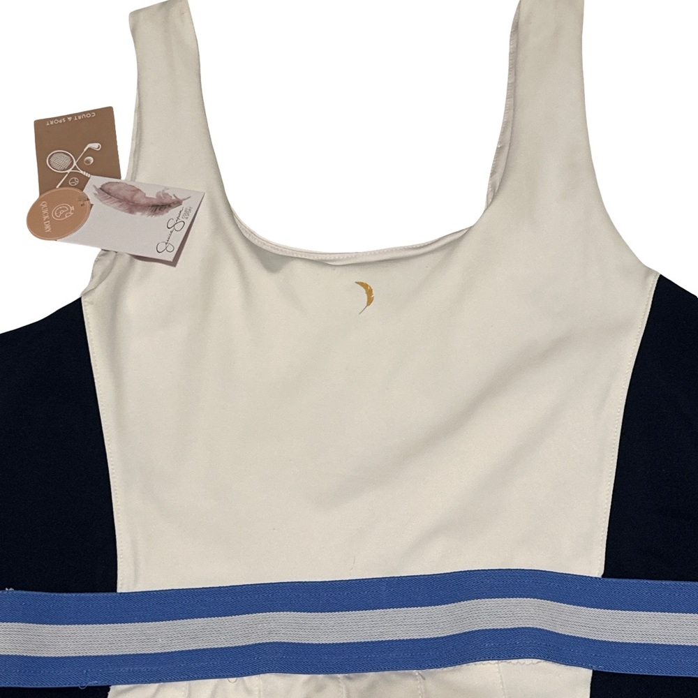 NWT Jessica Simpson Court Sport Tennis Dress White Navy Blue Stripe Size Large - Picture 4 of 4